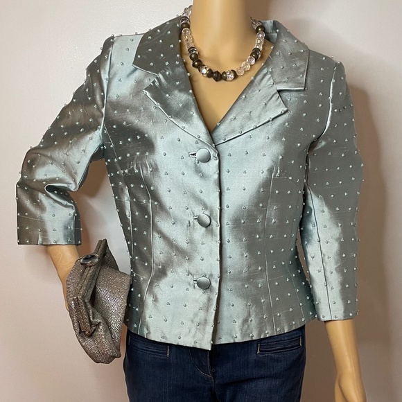 Vintage Jackets & Blazers - Baby blue 100% silk beaded sixties vintage jacket!